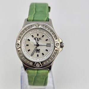 Relic‎ Women's Watch 32MM MOP Gray Dial Date Green Leather Bands New Battery